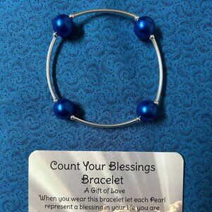 Gift of Love Blessing Bracelet Blue/pearl stretchy scripture card Small 6"-6.5"